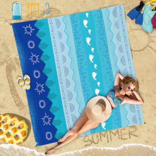Beach Blanket Waterproof Sandproof Oversized 78''×110'' Suits 1-7 Adults Lightweight Large Picnic Mat Sand-Free Beach Blanket for Travel Camping Hiking Picnic - color: Sea, size: 78''x110''