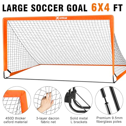 Kids Soccer Goals for Backyard Set of 2, 4 x 3 ft/6 x 4 Toddler Soccer Goal Training Equipment with Soccer Ball, Cones, Pop Up Soccer Net for Kids Age 3-5 4-6 6-8 8-12 10-12 Outdoor Games Sports Gifts - color: Orange, style: 6' x 4'