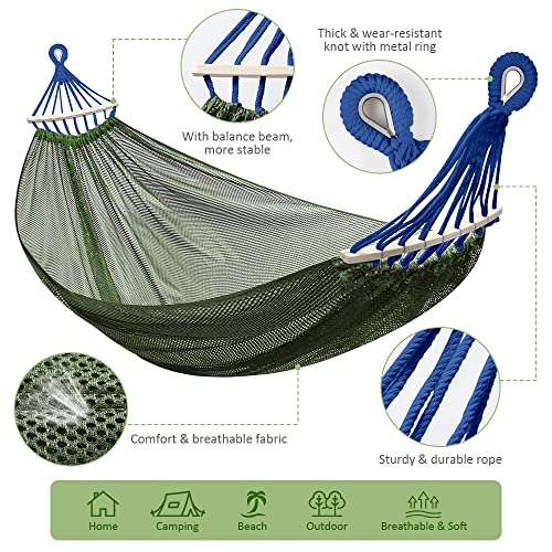 Outerman Camping Hammocks 290 * 150cm(Max 550lb),Breathable Soft Nylon Hammocks with Balance Beam Sturdy Metal Knot Tree Ropes and Travel Bag, Perfect for Outdoor/Indoor Patio Backyard etc. - color: Green