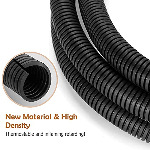 ZhiYo 20FT 1/2” Wire Loom Split Tubing Auto Wire Conduit Flexible Cover | High Temperature Heat Resistant -40F to 257F | Plastic Cover for Electrical Wires & Cables, Black - color: Black, size: 20FT 1/2"