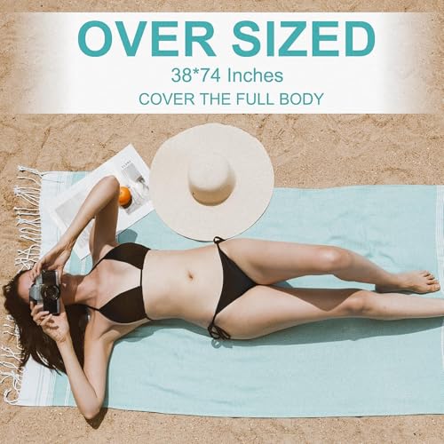 Genovega 6 Packs Oversized Turkish Beach Towels Set Bulk 74"x38" Extra Large Quick Dry Sand Free Light Swim Bath Camping Pool Towel Travel Blanket Essentials Cruise Accessories Adult Vacation Stuff - color: Coral Green Blue Pink Orange Yellow