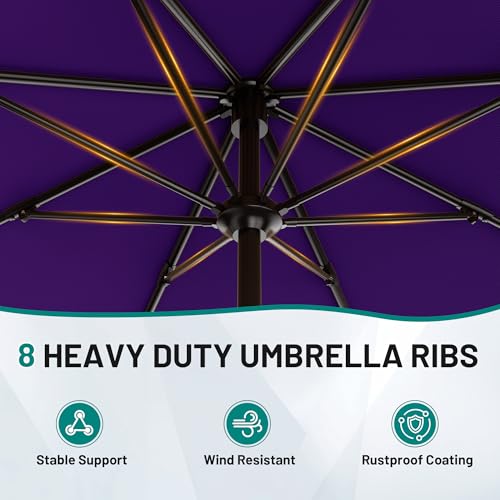 AreShark 9 FT Patio Umbrella for Outdoor, Outdoor Table Umbrella with Push Button Tilt and Crank, Outdoor Patio Umbrellas with 8 Sturdy Ribs for Market, Garden, Pool (Dark Purple) - color: Dark Purple, size: 9ft