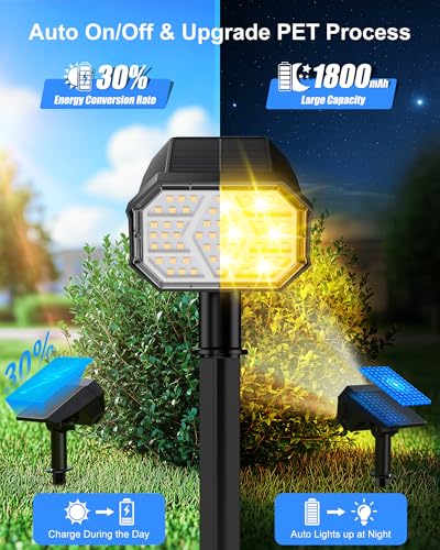 Brightown Solar Lights Outdoor with 58 LED & Auto ON/Off, IP67 Solar Spot Lights Outdoor with 3 Light Intensities. 2-in-1 Outdoor Solar Lights for Yard, Gardens, Flag and Pathways. 4Pcs (Warm White) - color: Warm White, size: 4 Pack