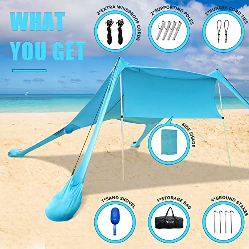 FBSPORT Beach Tent Sun Shelter, Portable Beach Shade Canopy UPF50+ with Sandbags for Outdoor Family Camping, Fishing, Backyard Fun, Picnic, 7 x 7ft - color: teal