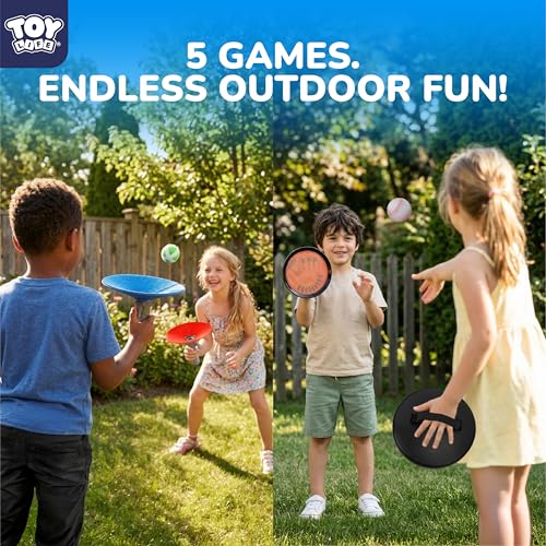 TOY Life Toss and Catch Ball Game 5-in-1 Set for Kids, Sticky Ball Catch Set with Mitts and Balls, Outdoor&Yard Games, Beach Games for Toddlers Ages 2-4 3-6, Throwing Toys