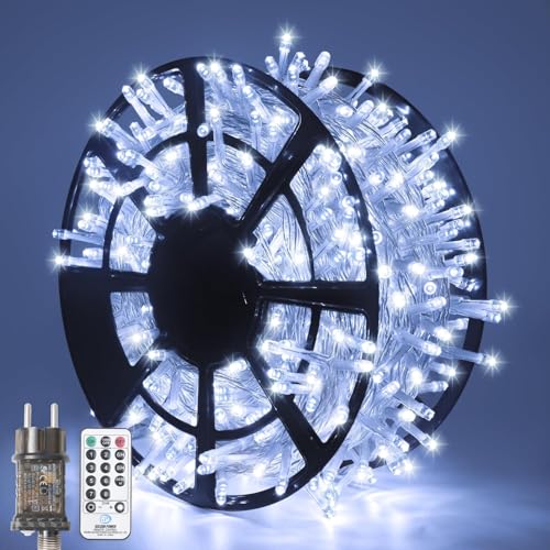 JMEXSUSS 168FT 600 LED White Christmas Lights Outdoor with Remote String Lights Indoor Plug in Cool White Twinkle String Light for Tree Room Party Wedding Decorations - color: White, size: 600 LED