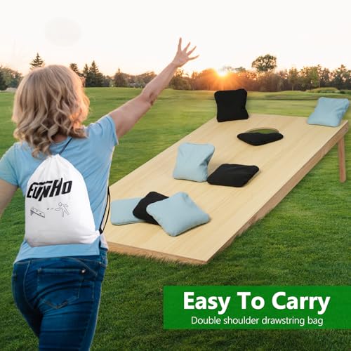 EunHo Cornhole Bags Set of 8 Regulation Size & Weight Corn Hole Bean Bags Official Professional All Weather for Tossing Game with Carry Case - color: SkyBlue/Black