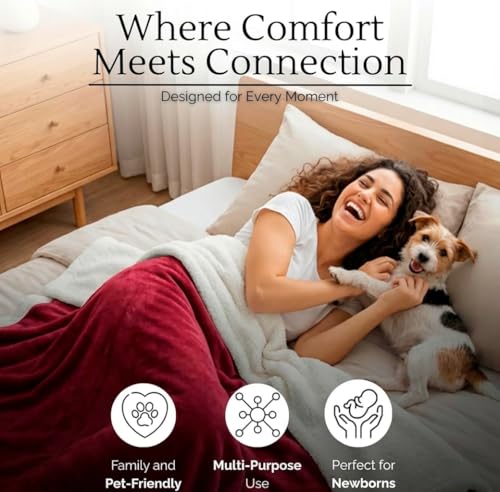 Waterproof Blanket for Bed (80"x60" Queen Size) – Reversible Plush Fleece, Moisture Absorbent TPU Layer, Stain Proof Mattress & Couch Protector – Machine Washable - Burgundy - color: Red, size: 80 x 60 inch
