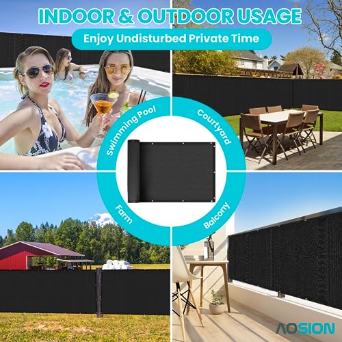 AOSION 4' x 25' Privacy Screen Fence 180 GSM Heavy Duty 90% Blockage Windscreen Mesh Shade Net Cover for Wall Garden Yard Chain Link Fence Privacy with Gloves & Zip Ties (Black) - size: 4' x 25' Black