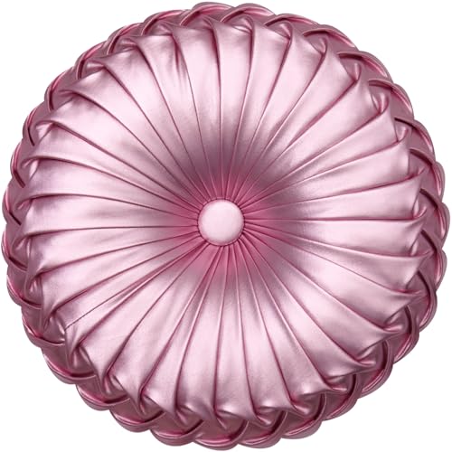 EUCIOR Round Throw Pillows,Blush Pink Throw Pillow,Soft Spandex Fabric,Pumpkin Pleated Handmade Pink Metallic Round Decorative Pillow for Sofa Bedroom Livingroom - color: Light Pink