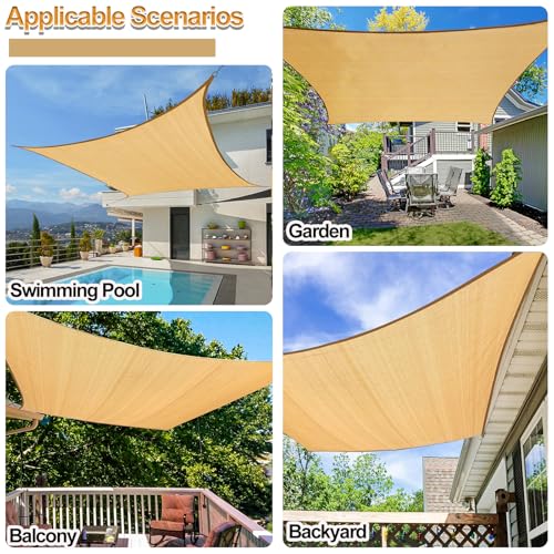 Shade&Beyond Shade Sail 12'X22' Rectangle Sand Breathable UV Block Outdoor Canopy for Backyard Patio Pergola Garden Deck(We Make Custom Size)