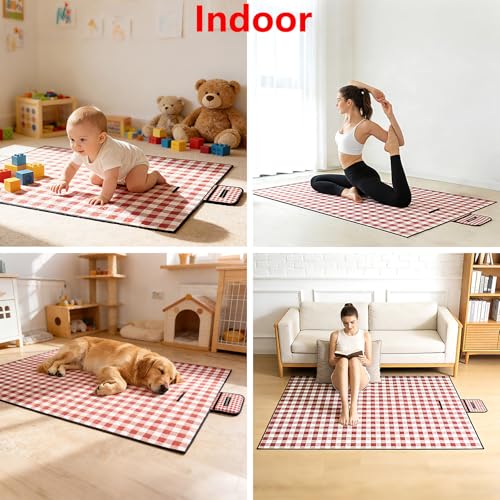Large Cute Gingham Picnic Blanket Outdoor Waterproof Camping Picnic Mat Foldable Sand Proof Beach Blanket 77"X58" Portable Rug for Picnics Beach Lawn Grass Hiking Concerts Tent Play Mat, Red & White - color: Red & White Plaid
