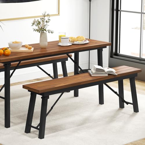 Tangkula Outdoor Folding Bench Set of 2, 55” 2-3 Person Acacia Wood Backless Patio Dining Bench, No Assembly Weatherproof Picnic Bench, Collapsible Benches for Porch, Yard, Poolside, Balcony