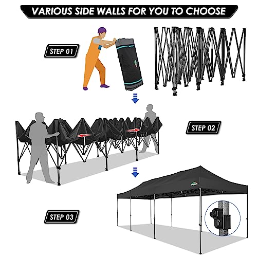 COBIZI 10x30 Pop up Canopy with 8 Removeable Sidewalls, Heavy Duty Party Tents for Parties, Events and Weddings, UPF 50+ Waterproof Commercial Tent with Roller Bag, Black (Windproof Upgraded) - color: Black, size: 10x30 with Sidewalls