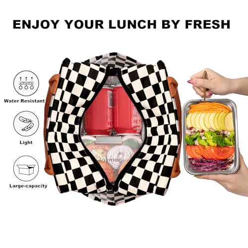 Joymee Lunch Bag Women Insulated Lunch Box Reusable Leakproof Large Spacious Cooler Tote for Women Men Adult with Bottle Holder and Side Pockets for Work Office Travel Picnic -Checker Black - color: 04 Checker Black