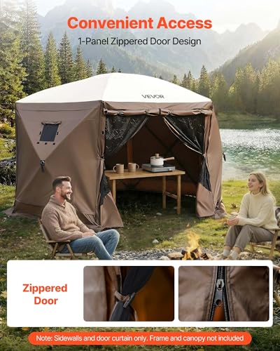 VEVOR 12x12ft Pop Up Gazebo Sidewalls with 2 Window, 3 Solid Waterproof Panels, UV Protection, Wind & Sun Privacy Walls with 1 Zippered Door for Outdoor Events, Compatible with COBIZI Screen Shelters - color: Brown, size: 5 Gazebo Sidewalls + Door Curtain