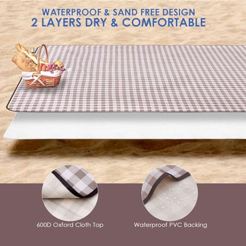 GIVERARE Picnic Beach Blanket Extra Large, XL Sandproof Waterproof Outdoor Camping Blankets 80x60in, Sand Free Oversized Mat, Quick Drying Portable Mats for Travel, Hiking, Music Festival, Lawn-Brown - color: Brown