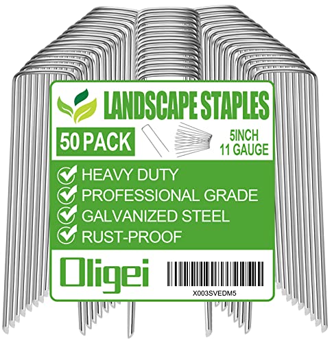 50 Pack Garden Stakes, U-Shaped Tent Stakes, Galvanized Landscape Staples, Ground Stakes, for Landscaping Securing Weed Barrier Fabric, Irrigation Tubing, Holding Fence, Tarpaulin - size: 50 Pack