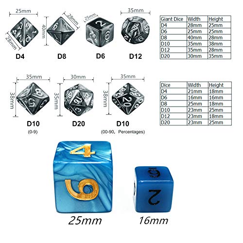 Dice- DND Dice 25mm Blue RPG Dice for Dungeons and Dragons D&D Pathfinder MTG Role Playing Dice Giant Polyhedral Dice with Dice Bag - color: Blue