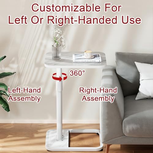 GOYLSER C Shaped Tv Trays Living Room End Table End Stand, White Marble Minimalist Wooden C Table for Sofa, Height Adjustable Tv Tray Tables Side Table for Dinner Eating - color: White Marble, style: Standard C Table