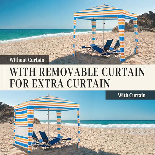 UPWELL Beach Tent Easy Set Up Canopy Sun Shelter Shade with UPF 50+UV Protection Portable Beach Umbrella Outdoor Sunwall with Sand Pockets for Fishing Backyard Camping(Mint Sorbet) - color: Sunset Stripe