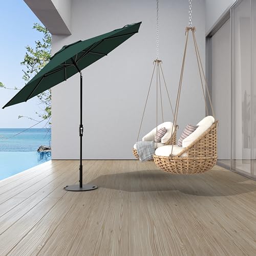 The Swilt 8 Feet Outdoor Umbrella With Terylast Forest (Dark Green) Polyester Fabric - Fiberglass Ribs, Auto-Tilt And Swivel Aluminum Frame Patio Umbrella For Deck, Garden, Pool - Black Pole - color: Terylast Forest, size: 8 Feet