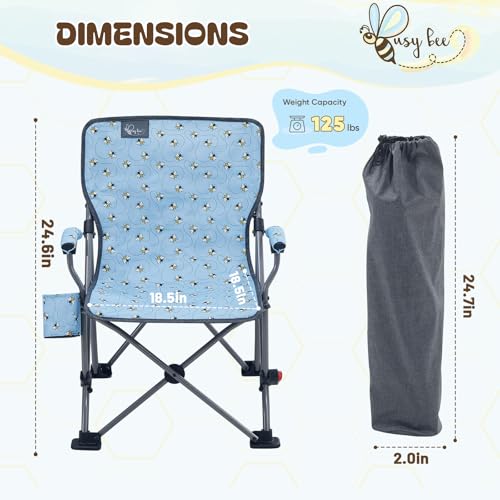 Busy Bee Oversized Kids Camping Chair with Cup Holder, High Back Toddler Chair Kids Folding Chair, Perfect for Beach & Outdoor, Supports 150 Lbs. - color: Print Bee Blue, style: Folding Chair