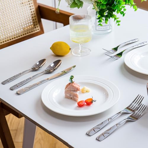 HIKAA Silverware Set, 45-piece Silverware Set with Serving Utensils Set, for Kitchen, Home, Wedding, Party, Mirror Polished and Dishwasher Safe - size: 45-Piece