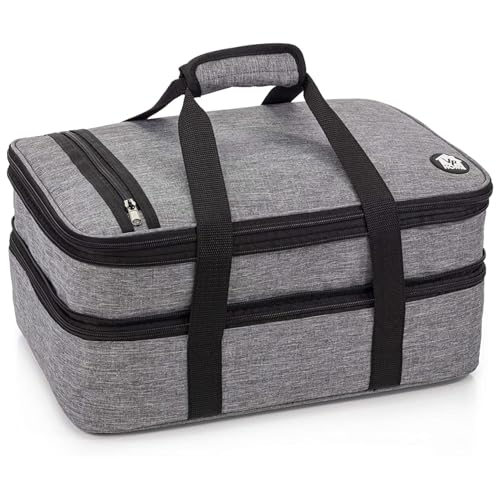 VP Home Large Casserole Carrier - Double Compartment Insulated Bag for Hot or Cold Food - Cupcake Carrier - Insulated Tote Bag with Lid for Travel Parties or Food Transport Containers - Heather Gray - color: Double Heather Gray