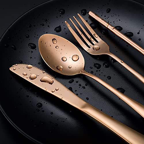 Boulder Bee Travel Utensils | Reusable Camping Cutlery | Stainless Steel Flatware | Portable Silverware Set with Case | Includes Knife/Fork/Spoon/Straw/Cleaning Cloth (Rose Gold) - color: Rose Gold