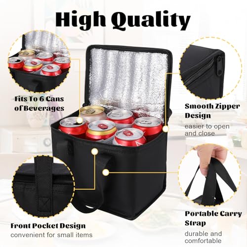 10 Pack Insulated Lunch Bags Bulk, Reusable Cooler Bags, Leakproof Lunch Boxes Set, Waterproof Thermal Cooler Bags, Insulated Beverage Bag for Women Men Work Picnic Beach(Black)