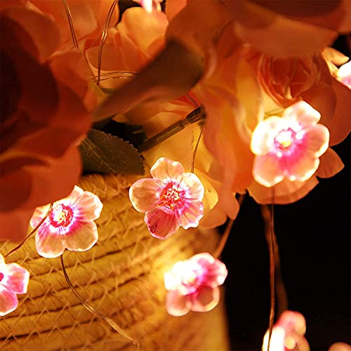 Mudder 1 Pack Cherry Blossom Flower String Lights 13 FT 40 LEDs for Bedroom, Pink Fairy Lights USB and Battery Operated Decorative String Light Indoor Outdoor