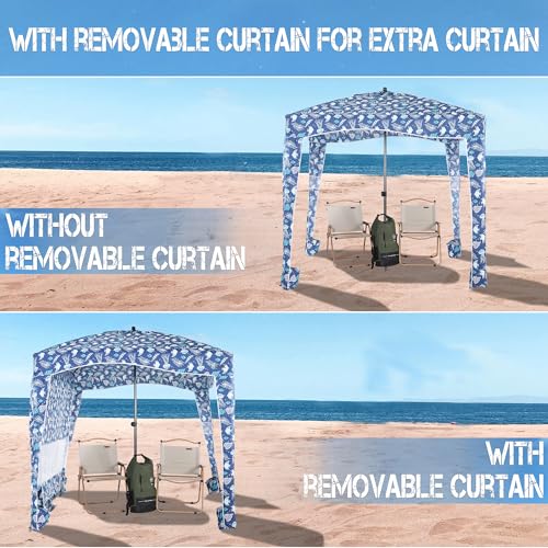 UPWELL Beach Tent Easy Set Up Canopy Sun Shelter Shade with UPF 50+UV Protection Portable Beach Umbrella Outdoor Sunwall with Sand Pockets for Fishing Backyard Camping (Blue Stripe) - color: Cottage