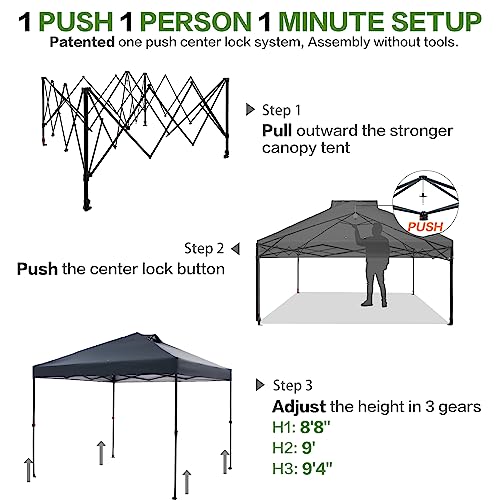 Tunbne 10'x10' Pop Up Canopy Tent with 1 Sidewall and 6 Pockets, One Push Setup, Instant Shade Tent with Vented Roof for Beach Patio Outdoor, Case, 8 Stakes, 4 Ropes, 4 Sandbags (Gray, 10x10) - color: Gray, size: 10x10