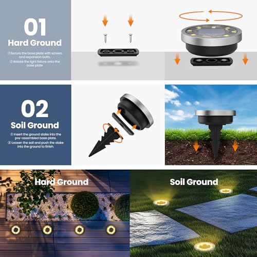 SOLPEX 10 Pack Solar Ground Lights Outdoor Waterproof, Solar Powered Pathway Lights, Landscape Lighting for Garden Walkway Driveway Backyard Decor (Warm White) - color: Warm White, size: 10 Pack