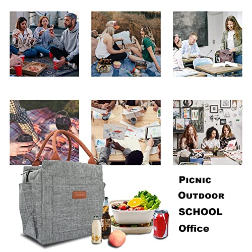 Joymee Lunch Bag Women Insulated Lunch Box Reusable Leakproof Large Spacious Tote for Women Men Adult with Bottle Holder and Side Pockets for Work Picnic Travel - Grey - color: 04 Gray