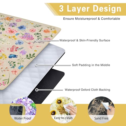Supfitness Extra Large Picnic Blankets Waterproof Foldable (80 "x 80") Beach Blanket Waterproof Sandproof,3-Layer Thicking Mat Outdoor Packable Camping Blanket(Bohemian) - color: Light Yellow, size: 80x80in