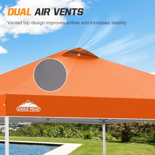 EAGLE PEAK Pop Up Canopy Tent with Wheeled Carry Bag, 8 Stakes, 4 Ropes, 4 Weight Bags, Easy Set Up Tent Canopy, 10x10 ft, 100sqft of Shade, Orange - color: Orange, size: 10x10
