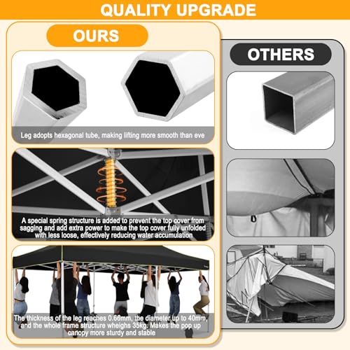 HOTEEL 10x20 Heavy Duty Pop Up Canopy Tent with Sidewalls, Commercial Outdoor Canopy Tents for Parties Event Wedding with Roller Bag, Waterproof & UV 50+, Upgraded Thickened Hexagonal Legs, Black - color: Black, size: 10x20FT (+6 Walls)