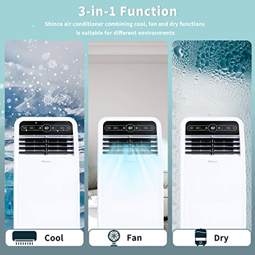 Shinco 8,000 BTU Portable Air Conditioner, AC Unit with Built-in Cool, Dehumidifier & Fan Modes for Room up to 350 sq.ft, Conditioner Remote Control, 24 Hour Timer, Installation Kit - color: SPF1-White-Standard, size: 8000 BTU