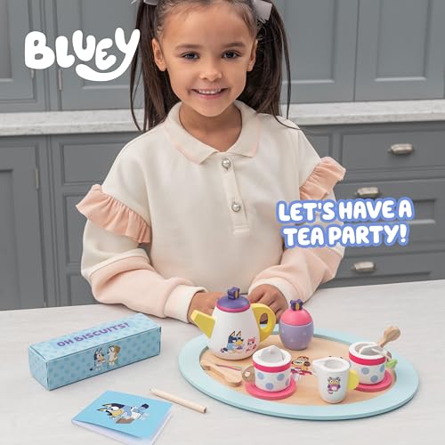 8th Wonder Bluey Toys Wooden Tea Party Set, 18-Piece Durable Toy Tea Set with Tray, Teapot, Teaspoons, and More, Pretend Play for Toddlers of Ages 3+ - style: Tea Party Set