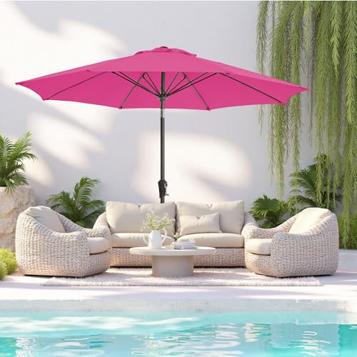 9FT Large Outdoor Patio Umbrella Pool Market Umbrella-UV Resistant, Easy Push Button Tilt and Crank, 8 Sturdy Ribs Heavy-Duty Table Umbrella for Deck, Backyard, Garden (Pink) - color: Pink, size: 9 FT