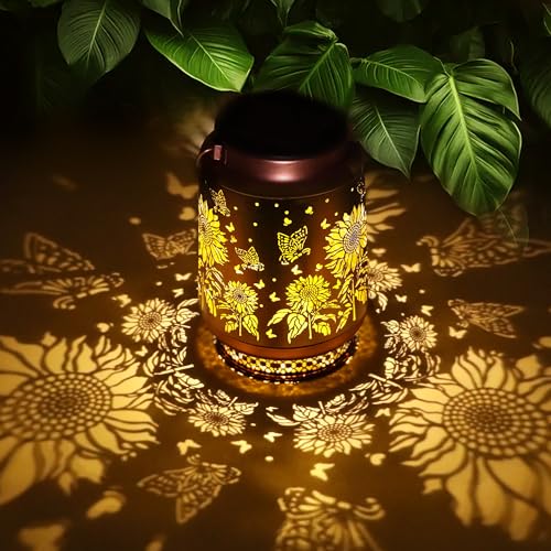 Sunflower Gifts for Women Sunflower Solar Lantern Birthday Gifts Mothers Day Gifts for Mom Grandma Sister Friend Garden Decor Metal Solar Hanging Lights Outside Decor for Yard Patio Porch Landscape - style: Sunflower with Butterfly