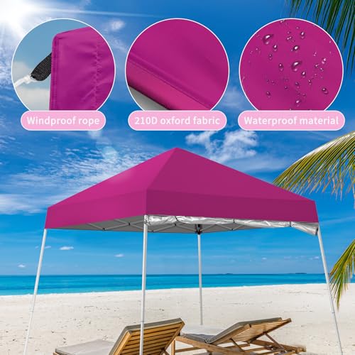 Outvita 6'x6' Pop Up Canopy Tent Commercial Instant Gazebo Tent, Waterproof & UV Protection Canopy Tent with Slant Legs & 1pc sidewall for Party Wedding Birthday BBQ Events - style: 6x6-pink