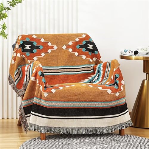 Homesy Boho Throw Blankets Southwestern Bed Throws Cover Reversible Green Aztec Southwest Blanket for Couch Chair Sofa Home Outdoor Beach Car Tent Travel Camping 63"x87" - color: Brown, size: 63"x87"