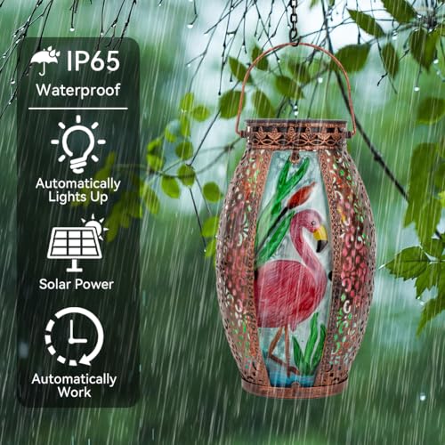 STARSOUL Solar Lantern Outdoor Waterproof, Hanging Solar Lantern for Patio Garden Yard Decor, Flamingo Garden Decor, Flamingo Gift for Women - color: Flamingo