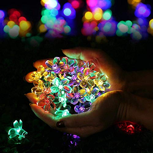 Joomer Outdoor Solar String Lights, Flower String Lights, 50LED Cherry Blossoms String Light 8 Modes Memory Function Waterproof for Garden, Patio, Fence, Yard, Outdoor Decor (Multicolor)