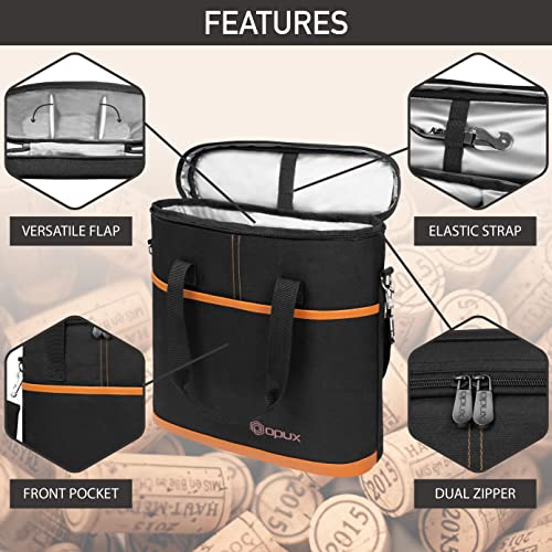 opux 3 Bottle Wine Carrier Tote, Insulated Leakproof Wine Cooler Bag, Wine Travel Bag Tote for Picnic BYOB Beach, Portable Wine Bottle Carrying Case, Gift for Wine Lover Women Men Christmas, Brown - color: Brown
