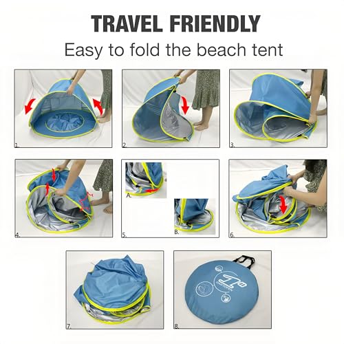 PandaEar Baby Beach Tent with Pool, Pop Up Sun Shelter for Infant Toddlers, Portable UV Protection Shade with Carry Bag for Outdoor Travel, Camping
