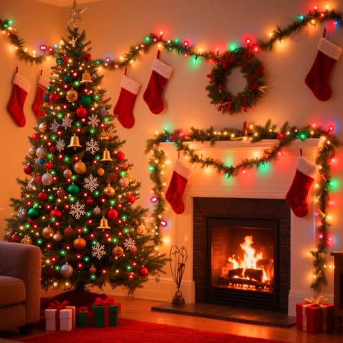 LAMPHOME 50 LED Outdoor Christmas Lights, 16 FT Mini String Light with 9 Modes & 6 Hour Timer, Waterproof Battery Operated for Indoor Outdoor Patio Garden Party Tree Decoration, Red Green - color: Red Green, size: 50 Count